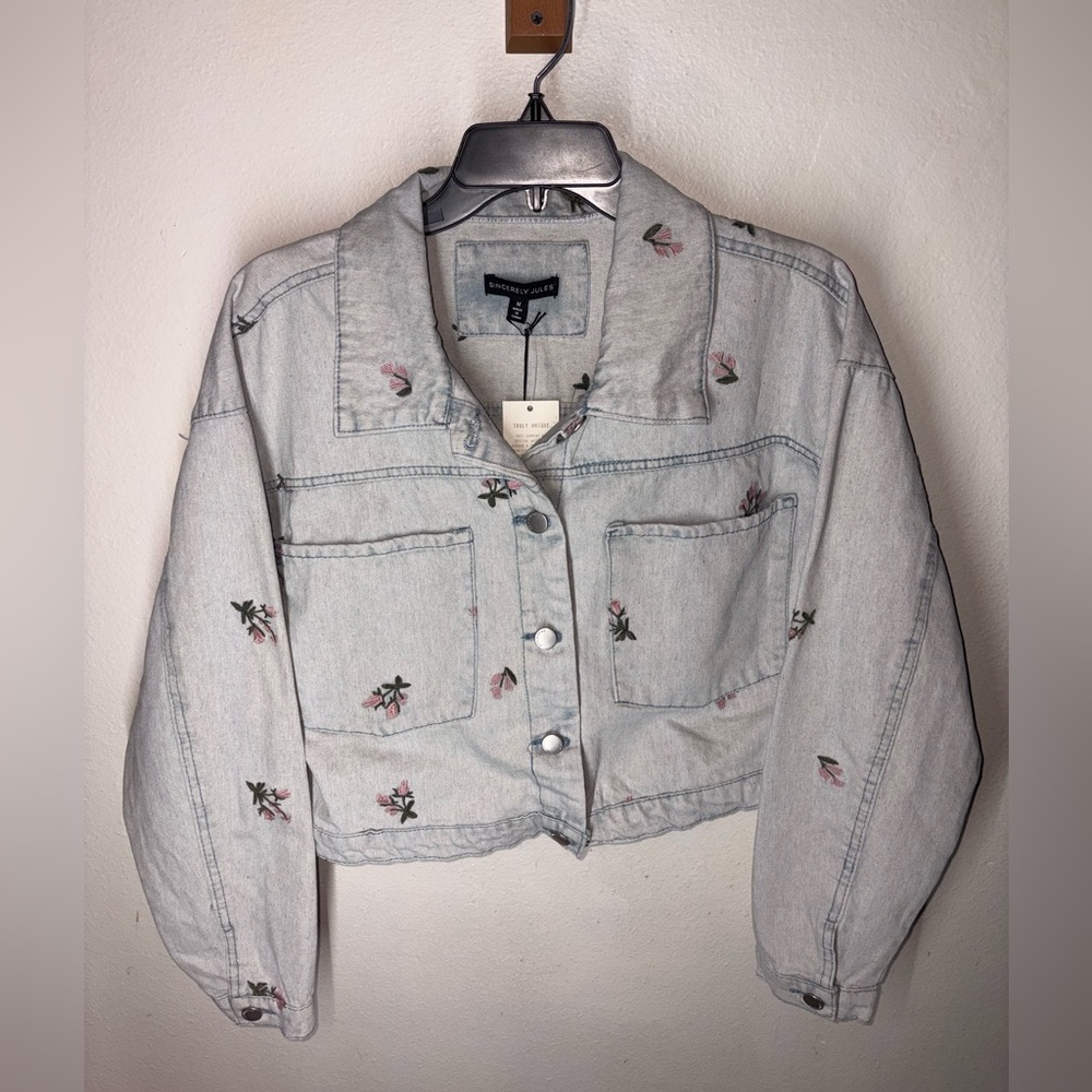 Sincerely Jules Light Blue Floral Jean Jacket